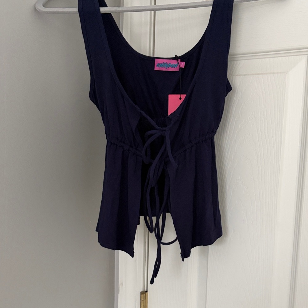 Edikted Alesia Tie Front Tank Top, Navy, Size: XS